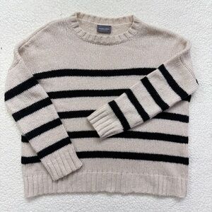 Wooden Ships Cream and Black Striped Crew Neck Sweater